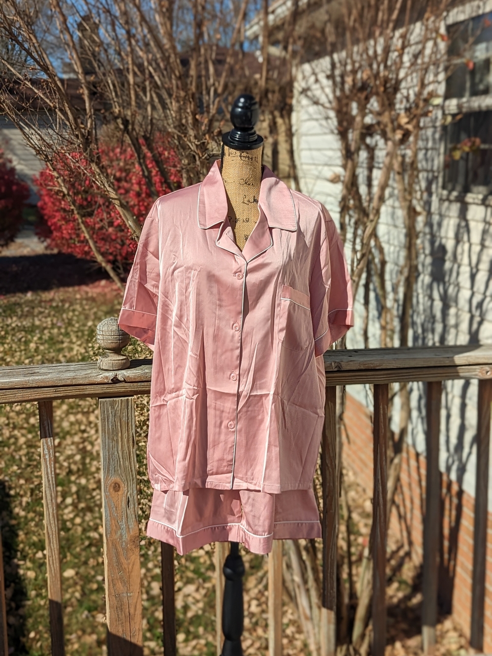 Pink Satin Short Sleeve Pajama Set - Lightweight Women's Lounge Pj's